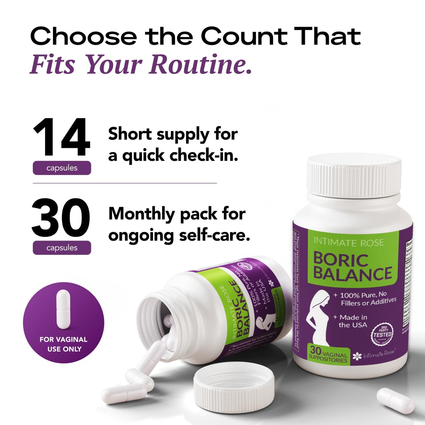 Intimate Rose Boric Acid Vaginal Suppositories, 14 Count for Feminine Deodorizing & Freshness - Vegan Capsules Intimate RoseBuy Supplements Australia
