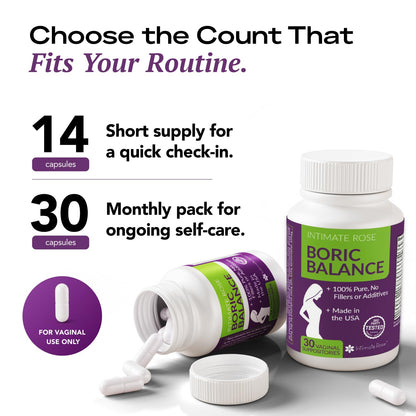Intimate Rose Boric Acid Vaginal Suppositories, 14 Count for Feminine Deodorizing & Freshness - Vegan Capsules Intimate RoseBuy Supplements Australia