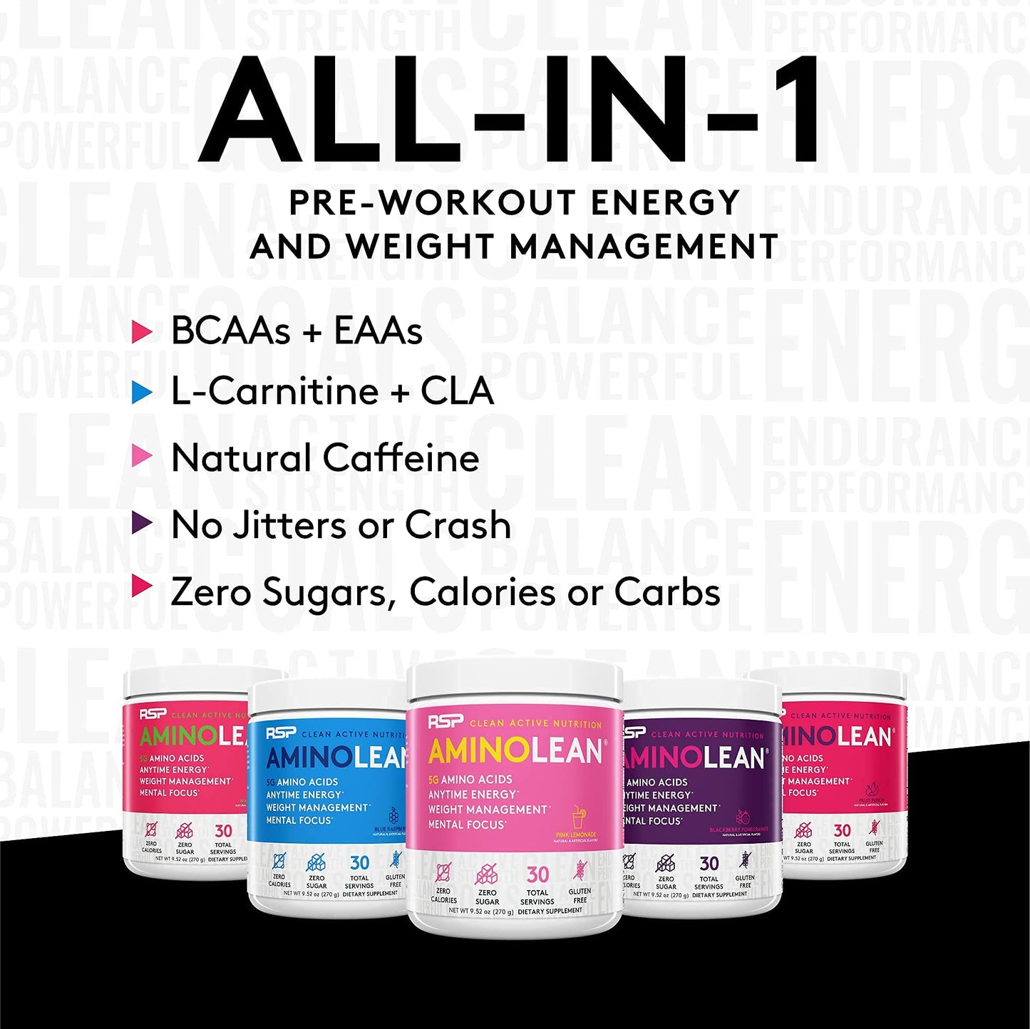 RSP NUTRITION AminoLean Pre Workout Energy (Pink Lemonade 30 Servings) with AminoLean Recovery Post Workout Boost (Tropical Island Punch 30 Servings)