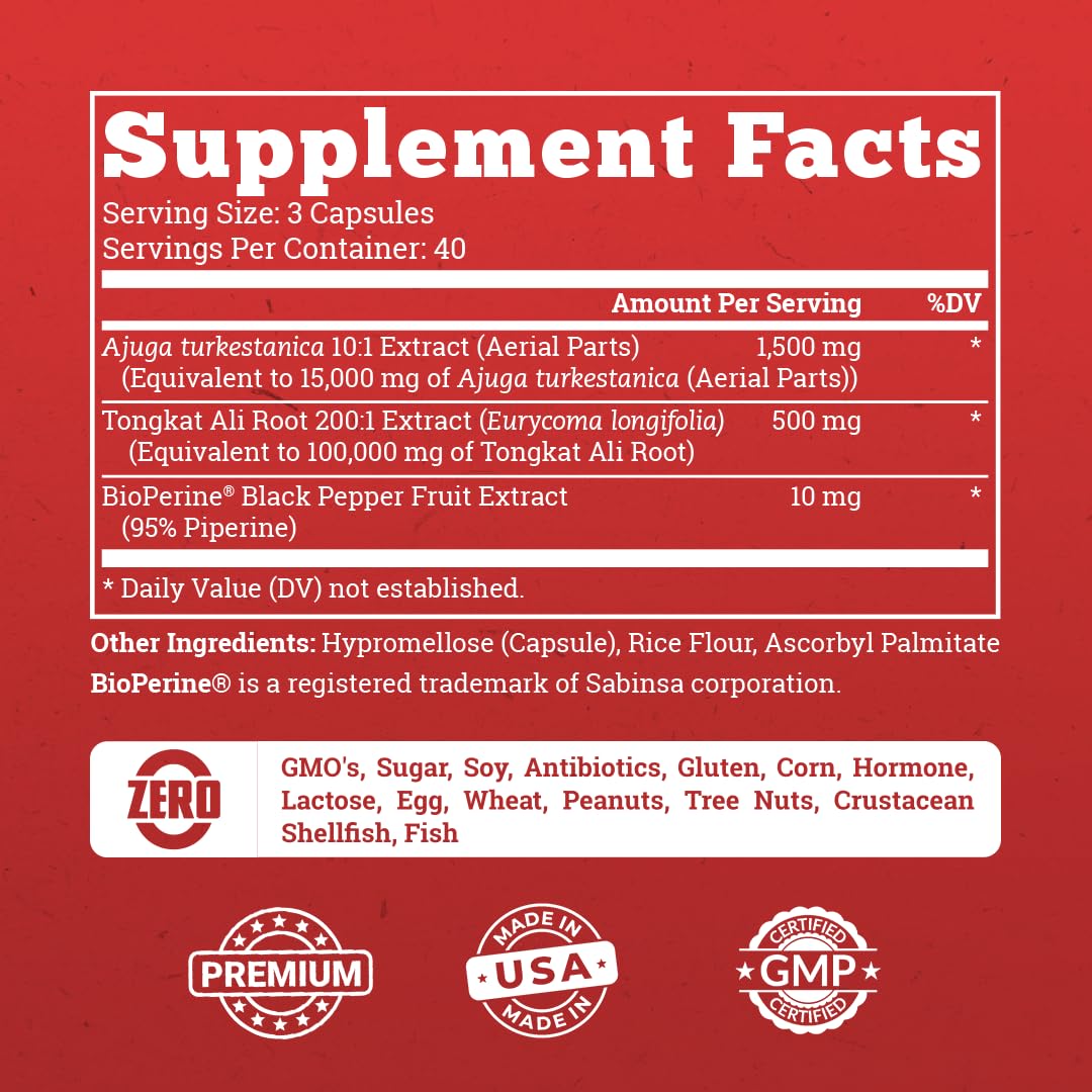 Old School Labs  Supplement for Men – Max Potency Tongkat Ali with BioPerine® for Max Absorption, Supports Muscle, Strength, Recovery, Drive & Stamina – Turkesterone, 120 Capsules