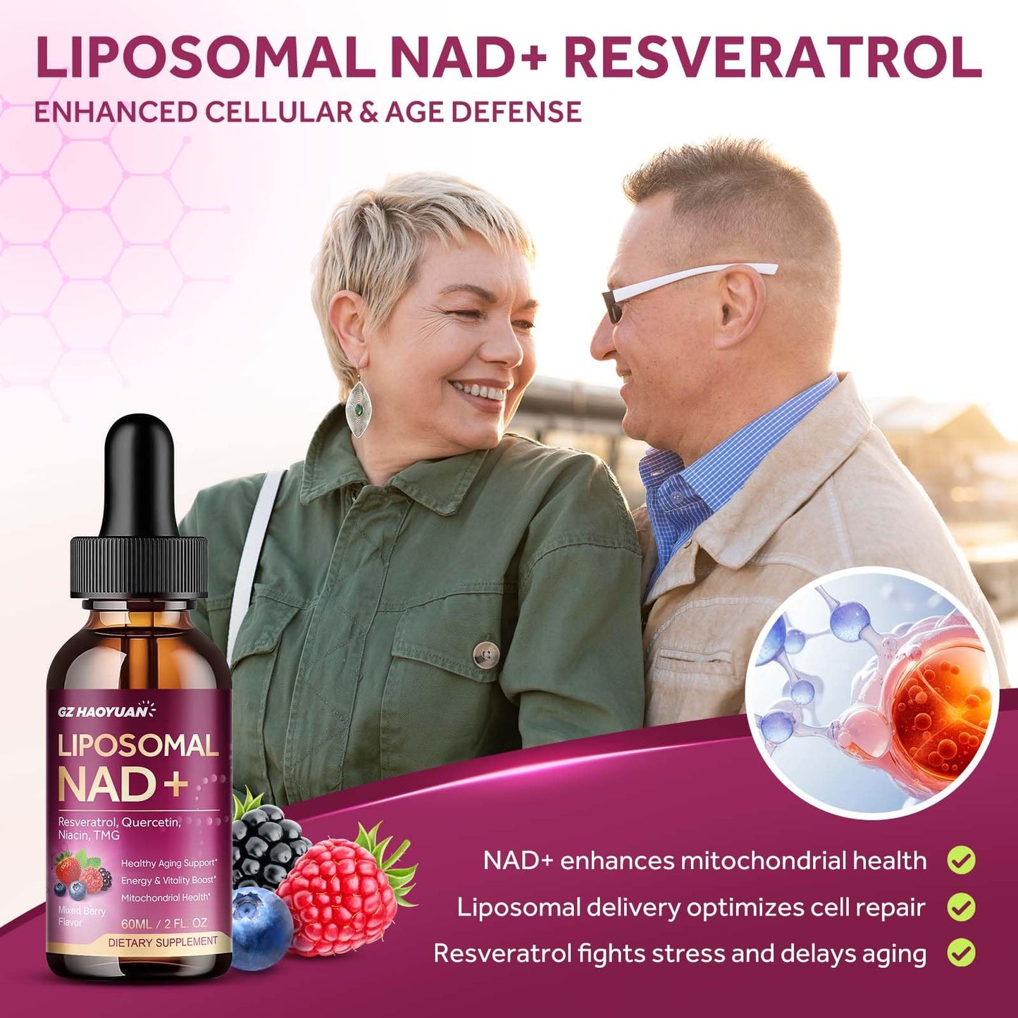Liposomal NAD Supplement - 1200mg NAD+ Liquid Drops for Women & Men with Nicotinamide, Resveratrol, Quercetin, TMG, Black Pepper Extract - Brain & Cellular Mitochondrial Health, Anti-Aging, Longevity GZ HAOYUANBuy Supplements Australia