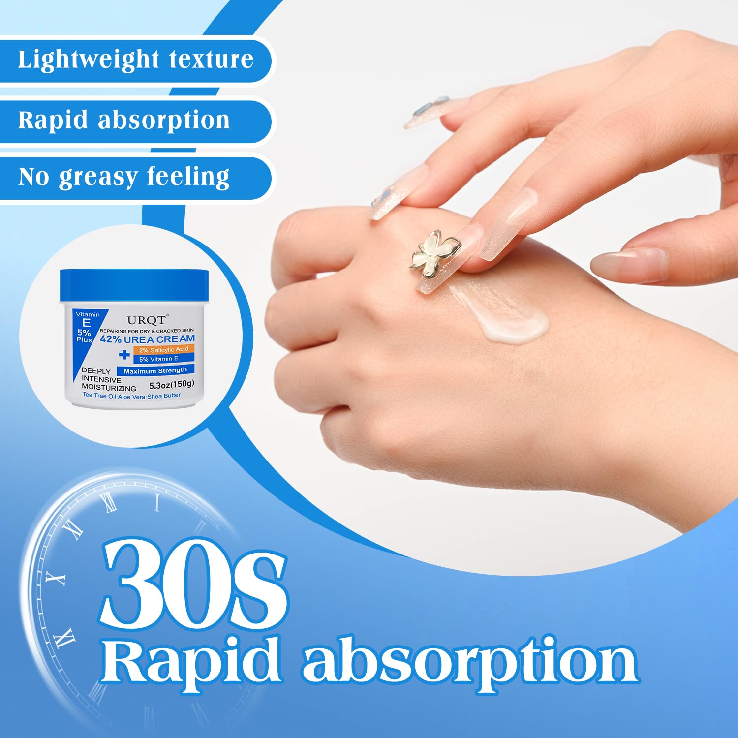 42% Urea Cream for Dry & Cracked Skin - Foot & Hand Cream with 2% Salicylic Acid, 5% Vitamin E, Tea Tree Oil, Aloe Vera, Shea Butter - Moisturizer & Skin Repair Cream for Feet Maximum Strength URQT buy supplements Au