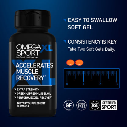 OmegaXL Sport Extra Strength Muscle Recovery Supplement and Respiratory Support Supplement - Improves DOMS and ROM, Clinically Supported Green-Lipped Mussel Oil (60 Softgels) OmegaXL buy supplements Au