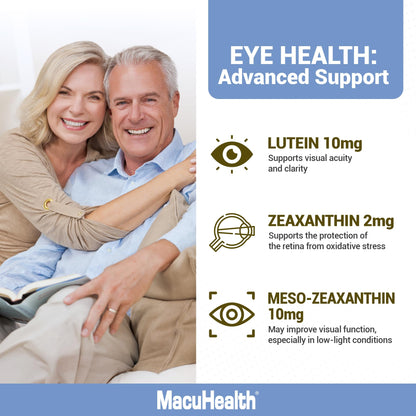 Macuhealth Plus+ Eye Vitamins Supplement for Adults - 90 Day Supply with Lutein, Zeaxanthin, and Meso-Zeaxanthin
