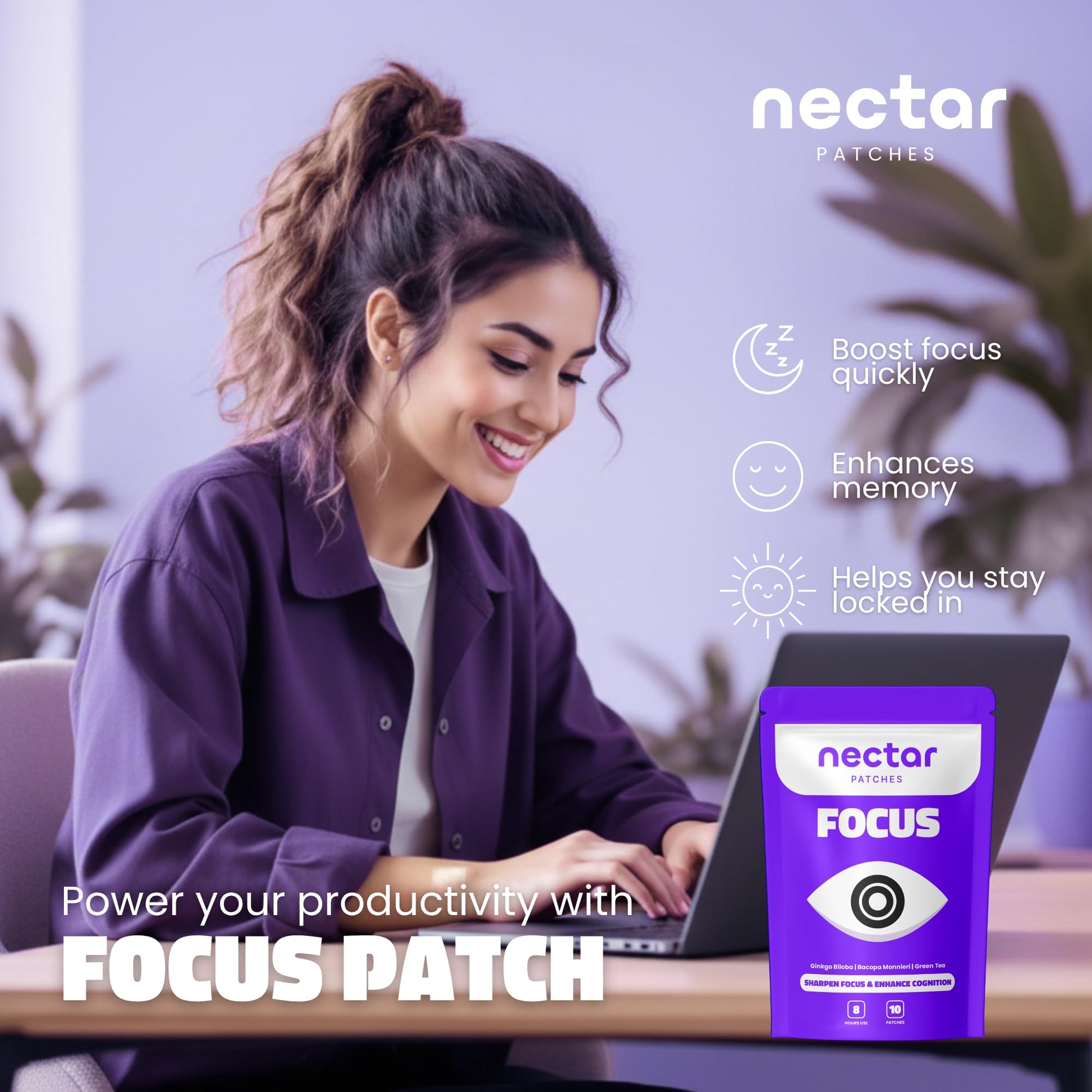 Nectar Focus Patches | Natural Cognitive Support with Ginkgo Biloba, Bacopa & Magnesium for Memory – Mental Clarity Neuro Patches for Work, Study – Clean Plant-Based Nootropic Alternative | 30 Count Nectar PatchesBuy Supplements Australia