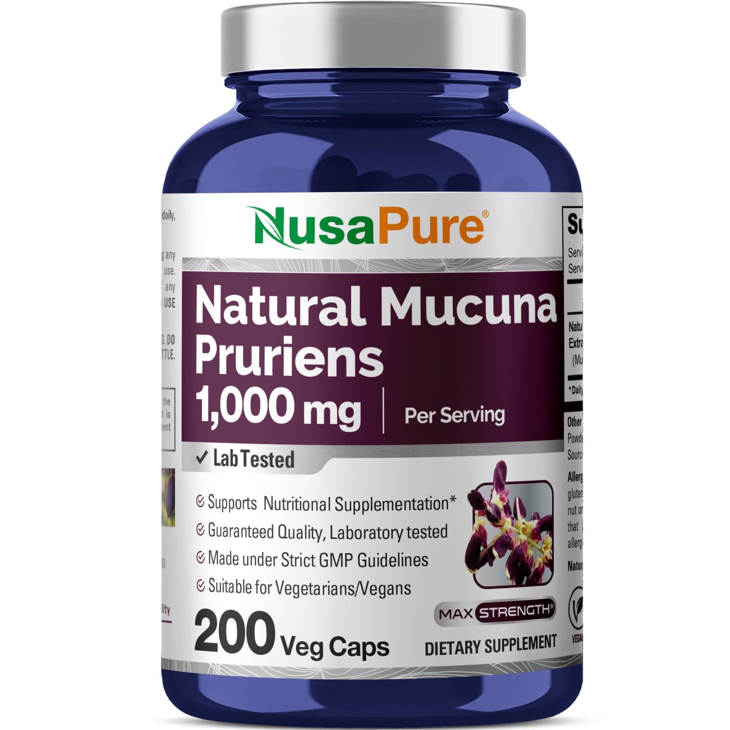 NusaPure Mucuna Pruriens 1000mg 200 Veggie Caps (Non-GMO, 100% Vegetarian, Vegan) NusaPureBuy Supplements Australia