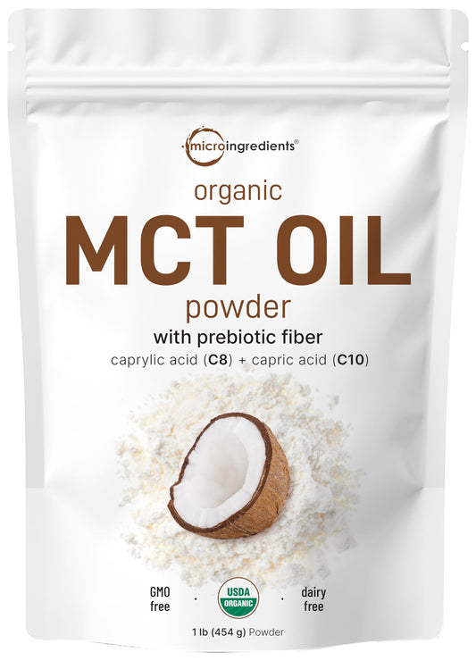 Organic MCT Oil Powder with Prebiotic Fiber,1 Pound(16 Ounce), Fast Fuel for Body and Brain