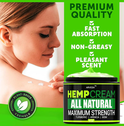 Natural Hemp Cream - Maximum Strength Gel - Hemp Cream with Arnica, MSM, Glucosamine, Menthol, Aloe, Turmeric, Boswellia - Fast Absorption, Non-Greasy, Lightweight - Advanced Formula - 4 oz ArvesaBuy Supplements Australia