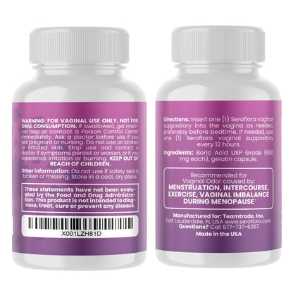 Seroflora Boric Acid 600mg Feminine Capsules, Feminine pH Support, Intimate Freshness for Women, Fast-Dissolving Capsules (30 Count) with Applicators (28 Count) SEROVERABuy Supplements Australia