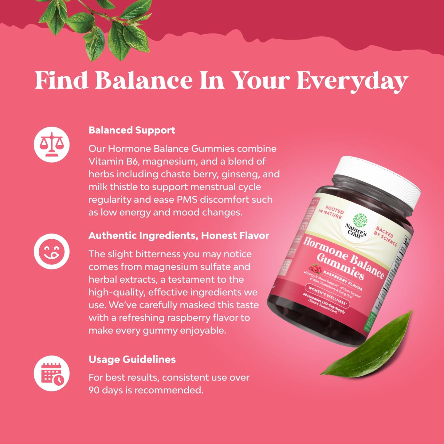 Hormone Balance for Women Gummies of All Ages - PMS Support Supplement for Women to Regulate Menstrual Cycle & Hormonal Balance Menopause & Mood Swings with Vitamin B6 & Dong Quai - 60 Chews Natures CraftBuy Supplements Australia