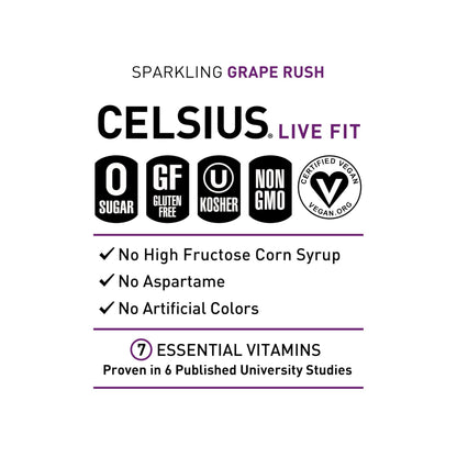 CELSIUS Sparkling Grape Rush, Functional Essential Energy Drink 12 Fl Oz (Pack of 12) CELSIUSBuy Supplements Australia