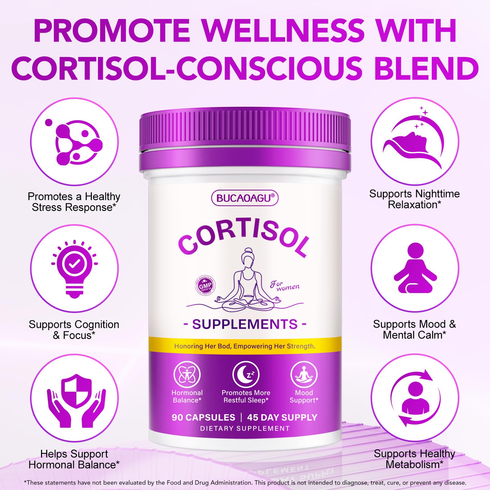 BUCAOAGU Cortisol Supplements for Women - Cortisol Reducer & Stress Support - Magnolia Bark, Rhodiola Rosea, Holy Basil, Magnesuim, Phosphatidylserine - Hormone Balance & Mood, Focus, Sleep Support BUCAOAGUBuy Supplements Australia