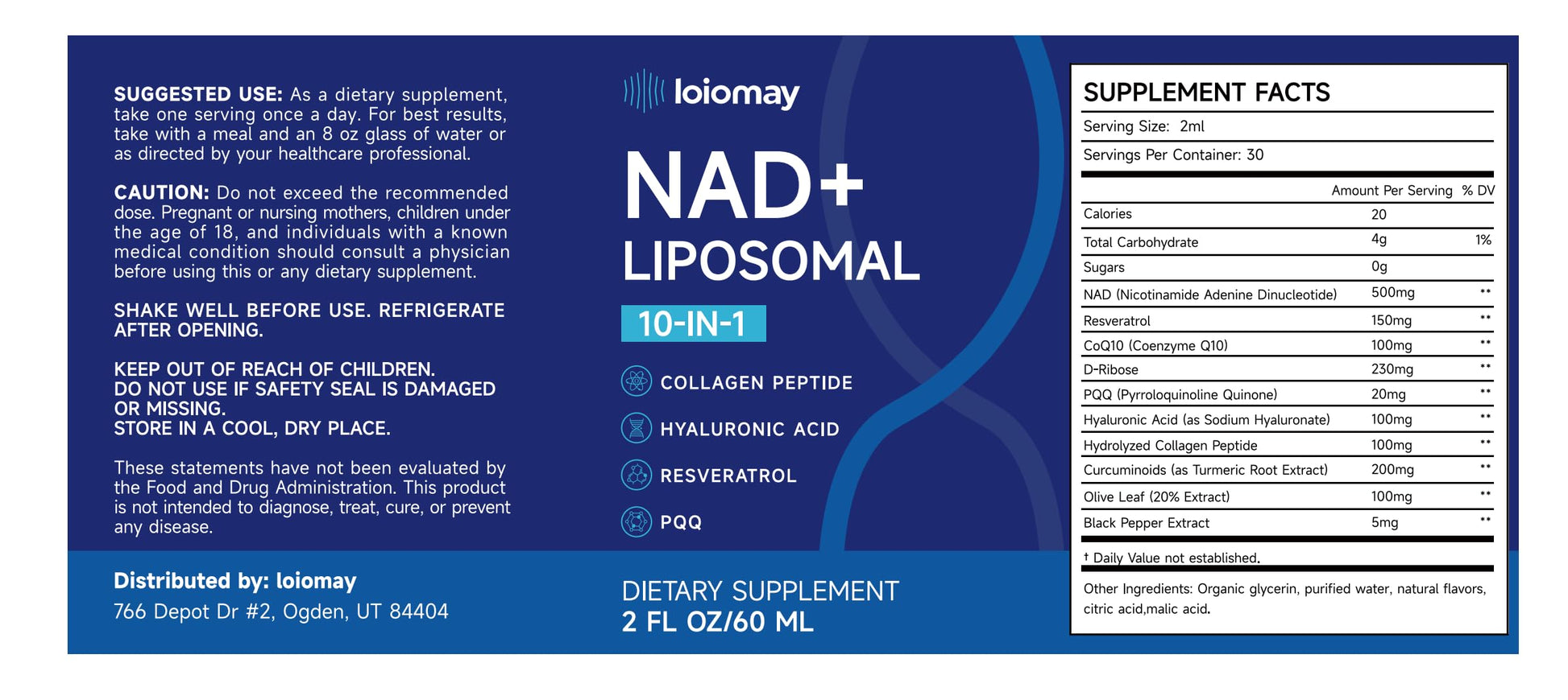 Liposomal NAD Liquid Supplement - 1500mg NAD+ Drops for Women & Men with Resveratrol & Nicotinamide Riboside, PQQ, Collagen & Turmeric for Anti-Aging & Longevity, Cellular Energy Health, 2 Fl Oz loiomayBuy Supplements Australia