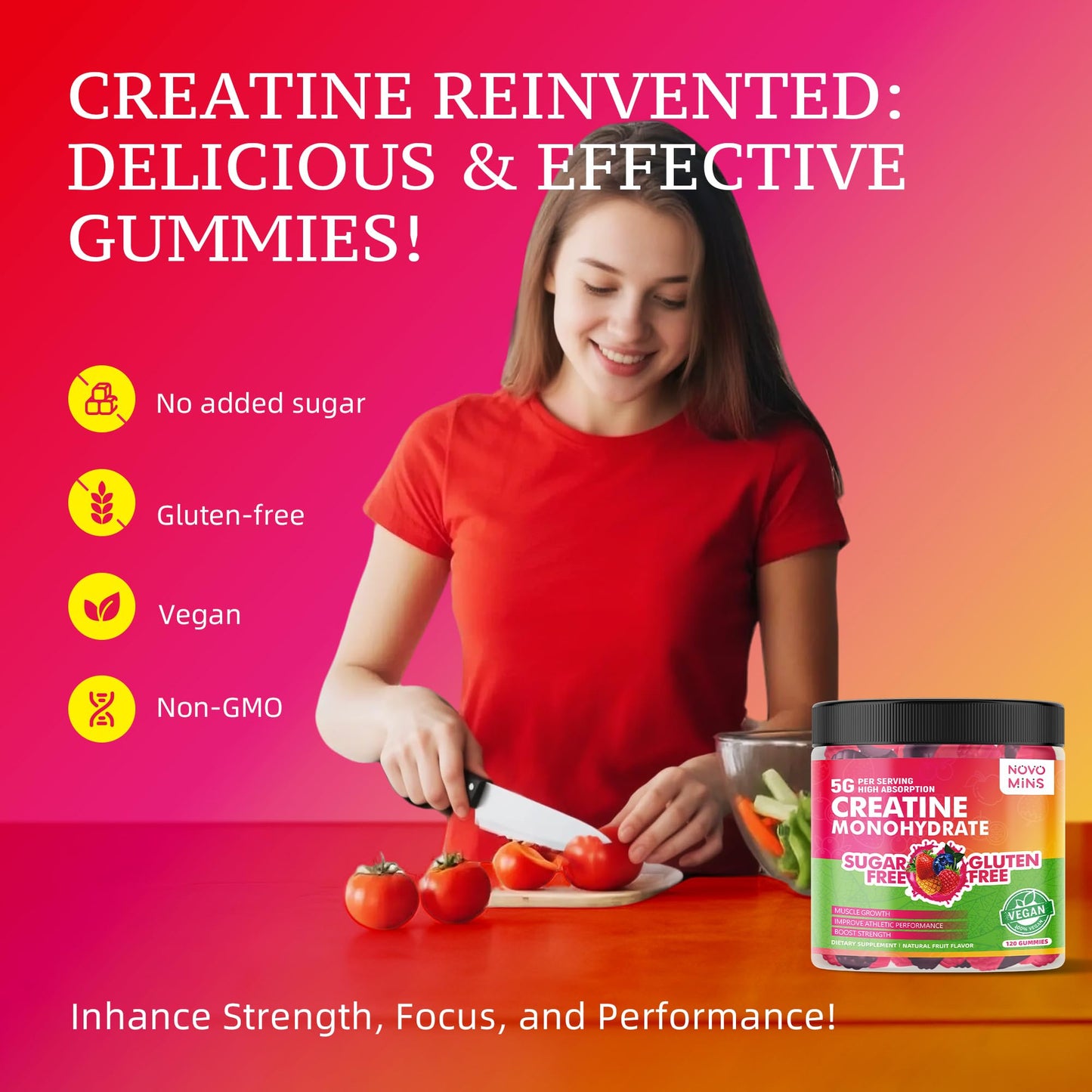 NSF Certified Creatine Gummy - Creatine Monohydrate Gummies 5000mg for Men & Women, Chewables Creatine Monohydrate for Muscle Strength, Muscle Builder, Energy Boost, Pre-Workout Supplement(120 Count) novominsBuy Supplements Australia