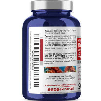 NusaPure Red Marine Algae 20:1 Extract, 250 mg Equivalent to 5,000 mg 200 Veggie Capsules (Non-GMO & Soy Free) Bioperine NusaPureBuy Supplements Australia