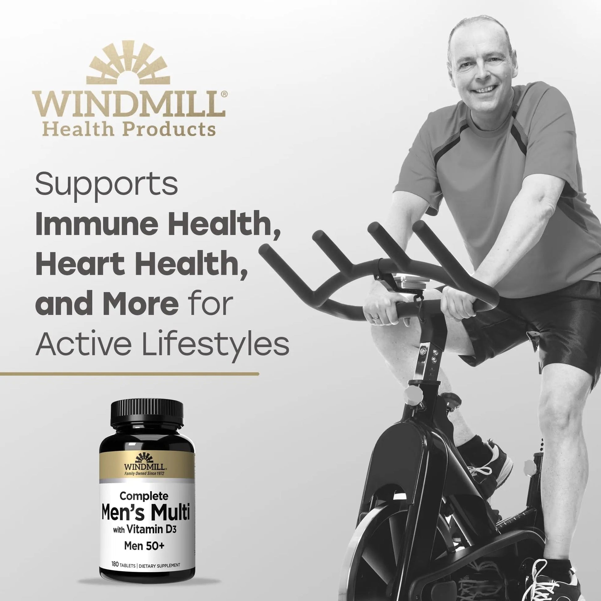 Windmill Natural Vitamins Men’s Multi 50+, with Vitamin D3, Mens Multivitamins for Daily Nutritional Support, Multivitamin for Men, 180 Tablet, 180 Day Supply Windmill