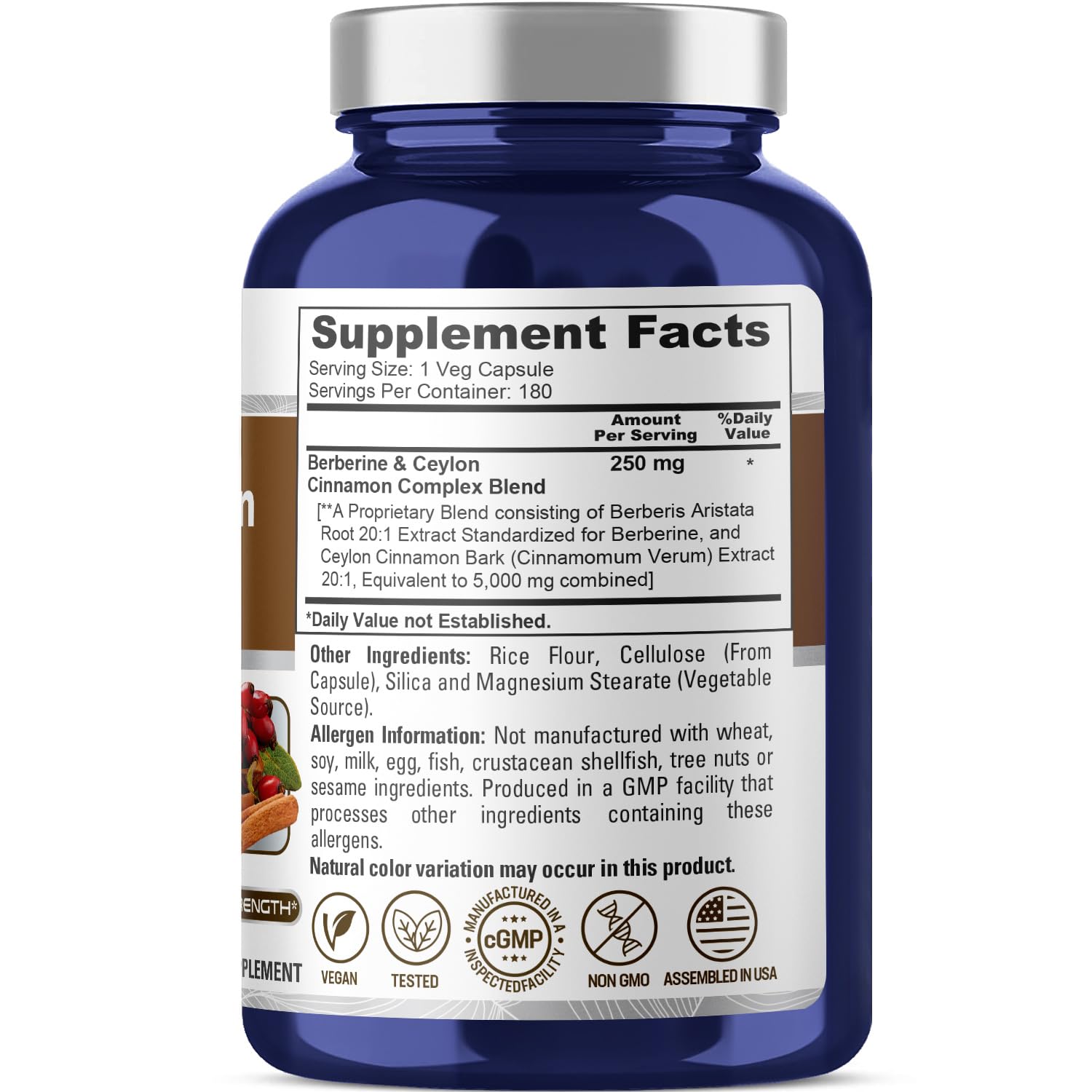 NusaPure Berberine with Ceylon Cinnamon 20:1 Extract, 250 mg Equivalent to 5000mg 180 Veggie Capsules, Vegetarian, Non-GMO Supplement, (Berberine Complex) NusaPureBuy Supplements Australia