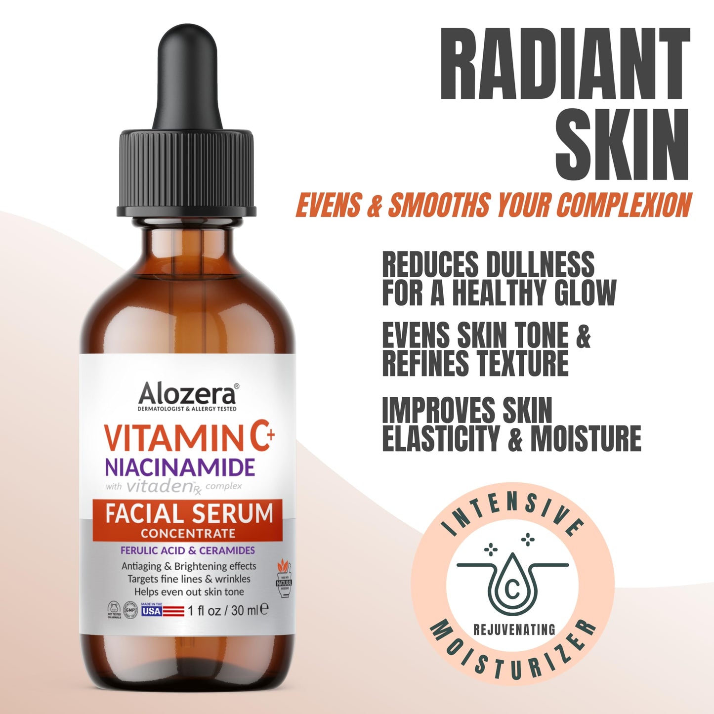 Alozera Vitamin C Facial Serum with Niacinamide & Ferulic Acid, Anti-Aging Serum for Visible Brightening, Glowing & Radiant Skin, Concentrated, Gentle & Effective, Day & Night Alozera buy supplements Au