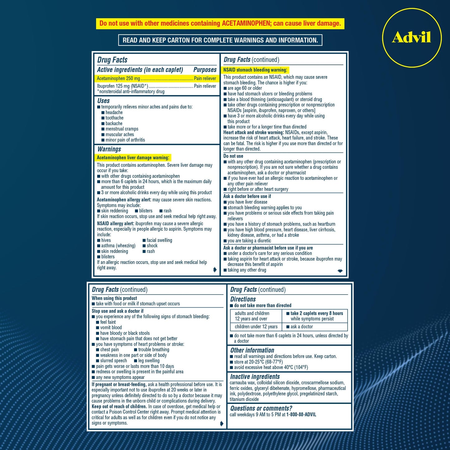 Advil Dual Action Coated Caplets, 125 Mg Ibuprofen and 250 Mg Acetaminophen per Dose (2 Dose Equivalent) for 8 Hour Pain Relief - 216 Count Advil buy supplements Au