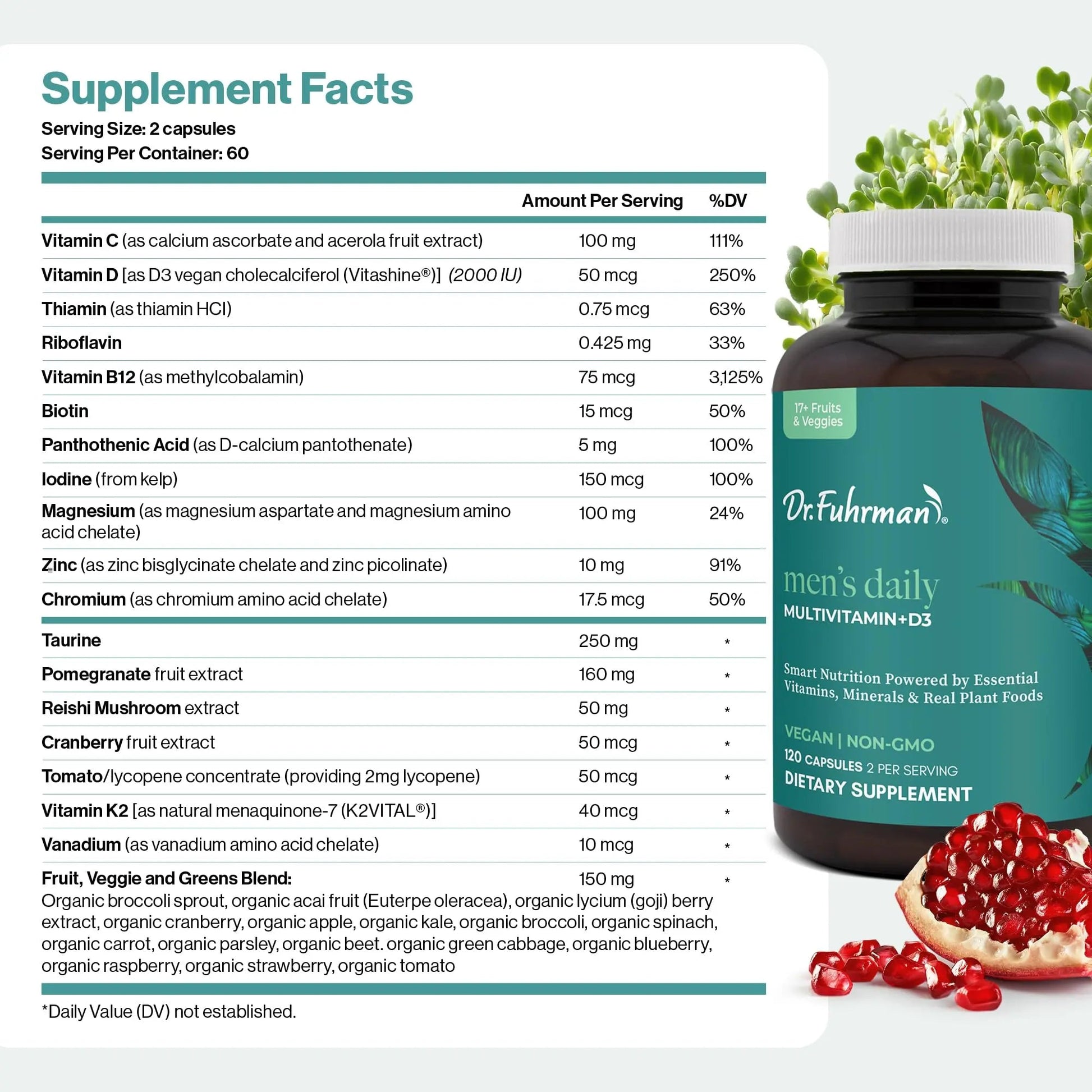 Dr. Fuhrman 2 Month Supply Multivitamin for Men + D3 Vitamin for Immune Support | Vegan Formula Womens Multivitamin with B12 & Zinc | Dr. Fuhrman