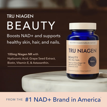 TRU NIAGEN BEAUTY NAD+ for Hair, Skin & Nails | Contains Niagen®, Astaxanthin, Hyaluronic Acid, Biotin | Supports Skin Elasticity & Moisture Retention | Daily Supplements for Men & Women | 30 Servings TRU NIAGENBuy Supplements Australia