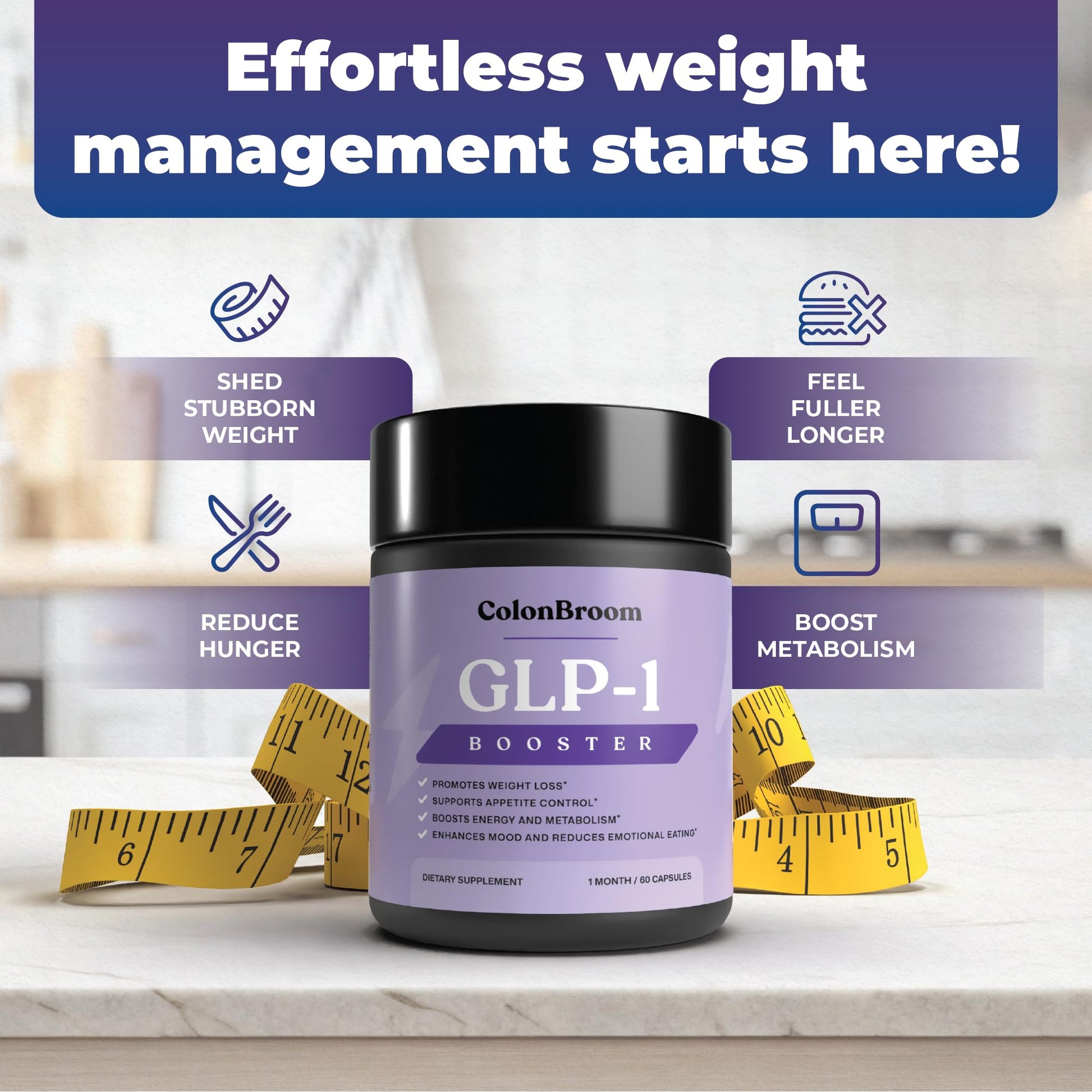 ColonBroom GLP-1 Weight Management Supplement for Women & Men - GLP1 Supports Gut Health, Metabolic Wellness & Appetite Regulation - Vegan, Gluten-Free Diet Capsules | 120 Count ColonBroomBuy Supplements Australia