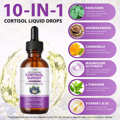 Cortisol Supplement Liquid Drops, Cortisol Supplements for Women & Men, 10 in 1 Cortisol Detox Manager Reducer with Magnesium, Ashwagandha, L-theanine, Hormone Balanced, Sleep Support - 2.02 fl.oz XCTTDXEHBuy Supplements Australia