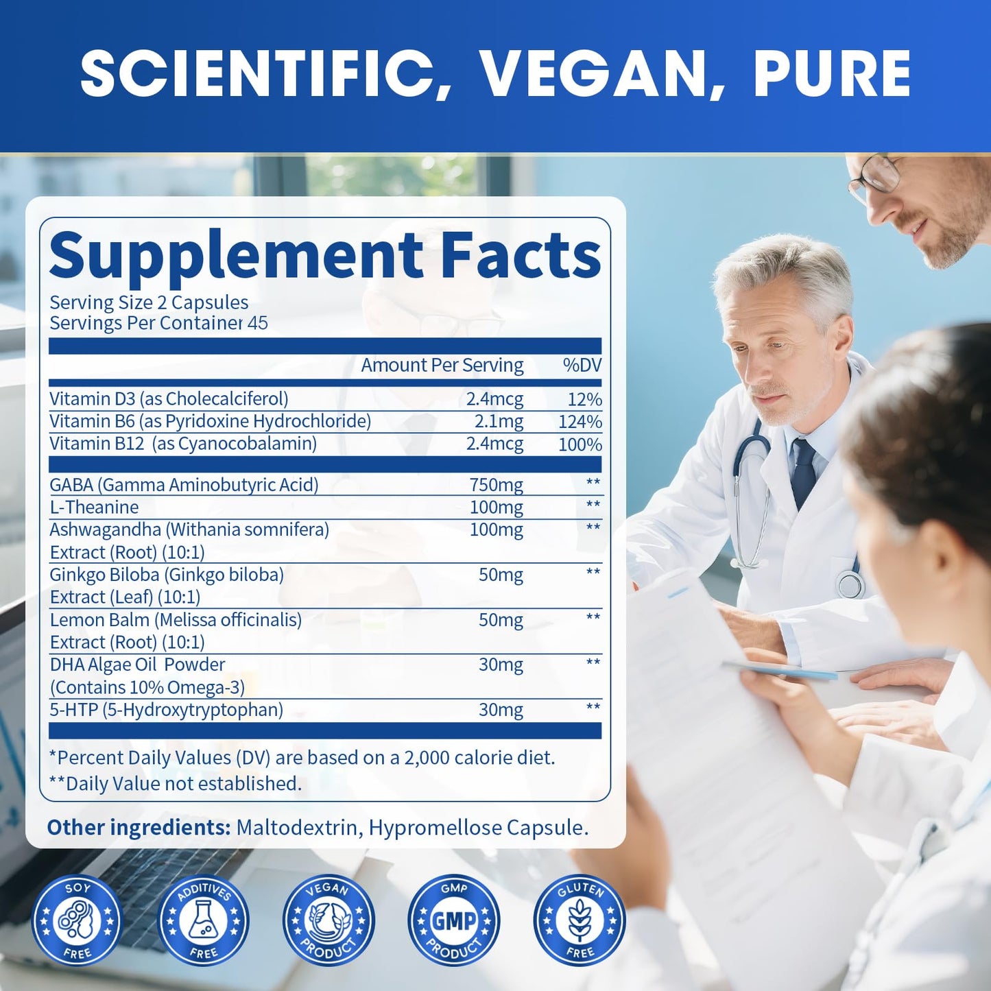 GABA Supplements 750mg with L Theanine, 5HTP, Ashwagandha, Lemon Balm, Ginkgo Biloba, Omega-3, 10 in 1 GABA Calm Capsules for Sleep, Relaxation, Focus, Mood Support, Cortisol Balance - 90CT LukareeBuy Supplements Australia
