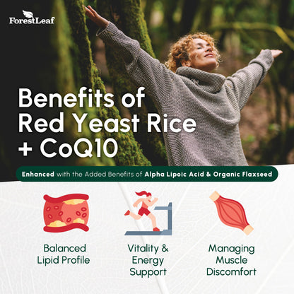 Red Yeast Rice 1215 mg. Capsules - Extra Strength Red Rice Yeast with CoQ10 Supplement, Plus Alpha Lipoic Acid & Organic Flaxseed, Citrinin Free,