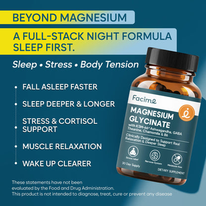 Natural Chelated Magnesium Glycinate Sleep Aid - Melatonin-Free Sleep & Stress Relief with KSM-66 Ashwagandha, GABA, L-Theanine & Chamomile for Muscle Relaxation - Made in USA - 90 Capsules FacimeBuy Supplements Australia