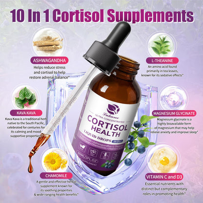 Lukaree Cortisol Supplements for Women, 10 in 1 Cortisol Reducer Detox with Ashwagandha, L-theanine, Kava Kava, Magnesium, Lower Cortisol, Mood, Focus, Sleep Support - 2 FL.OZ, Blueberry Flavor LukareeBuy Supplements Australia