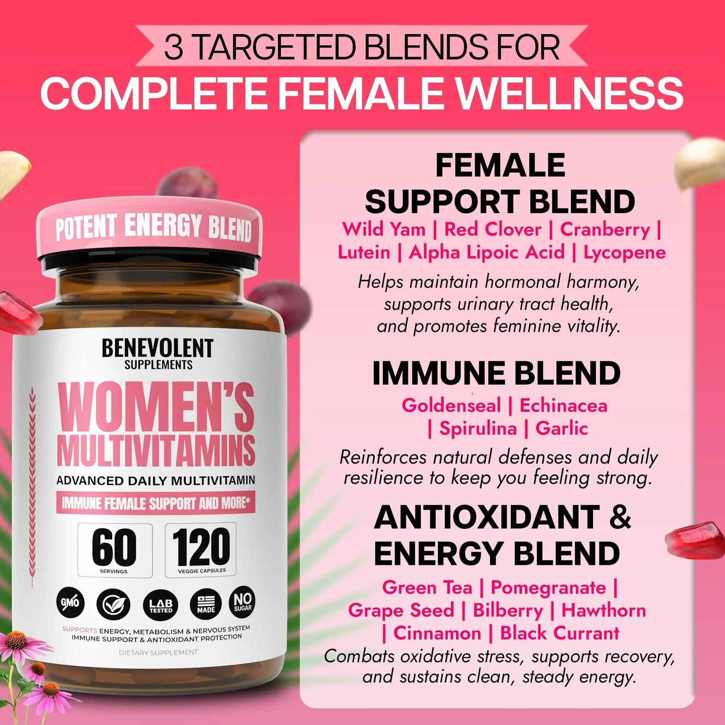 Multivitamin for Women - Supplement for Energy, Immunity, & Female Support - Daily Vitamins for Women with Biotin, Calcium, Magnesium Benevolent Nourishment