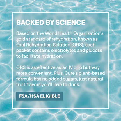 Cure Hydration | Plant-Based Electrolyte Drink Mix | No Added Sugar | FSA-HSA | Dehydration Relief Powder Made with Coconut Water | Non-GMO | Vegan