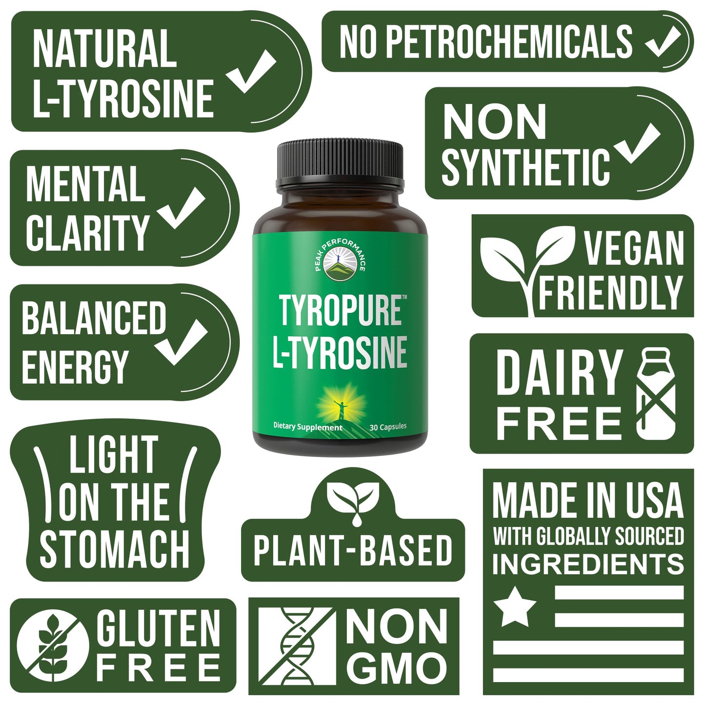 TyroPure L Tyrosine Supplement. More Bioavailable, Cleaner Version of L-Tyrosine. Vegan, Naturally Fermented 500mg Capsules for Mental Clarity, Dopamine. Mood Support for Women and Men Peak PerformanceBuy Supplements Australia