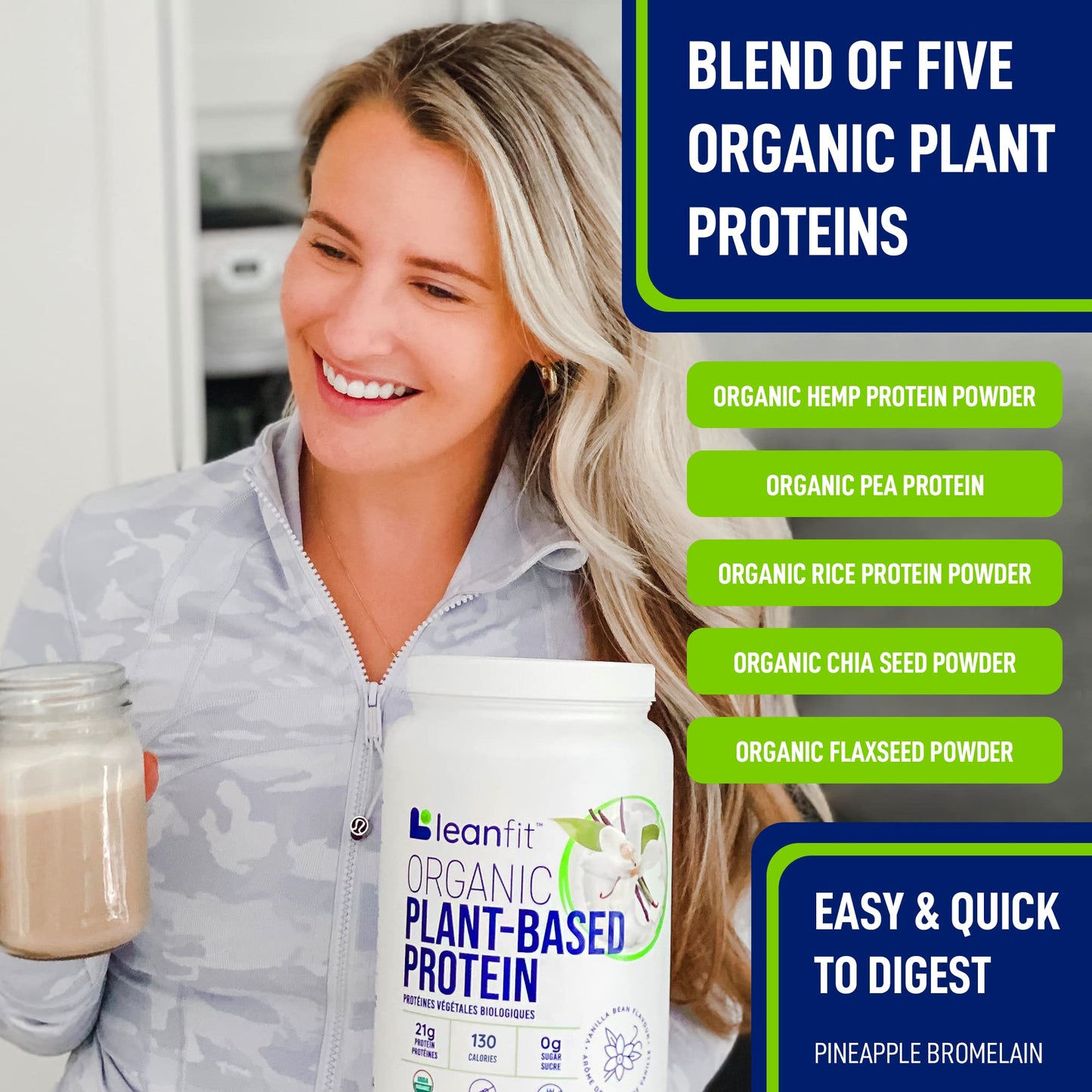 LeanFit Organic Plant-Based Protein, Natural Vanilla Flavor, 21g Vegan Protein, 19 Servings LeanFitBuy Supplements Australia
