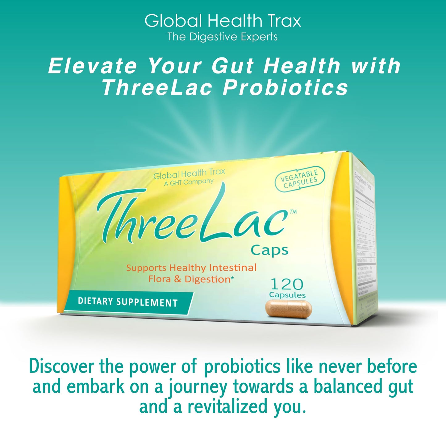 Global Health Trax GHT - ThreeLac Probiotic Capsules, 120 Count - Comprehensive Digestive Support for Men, Women, and Children - Immune System and Gut Balance, Non-GMO ght Global Health TraxBuy Supplements Australia