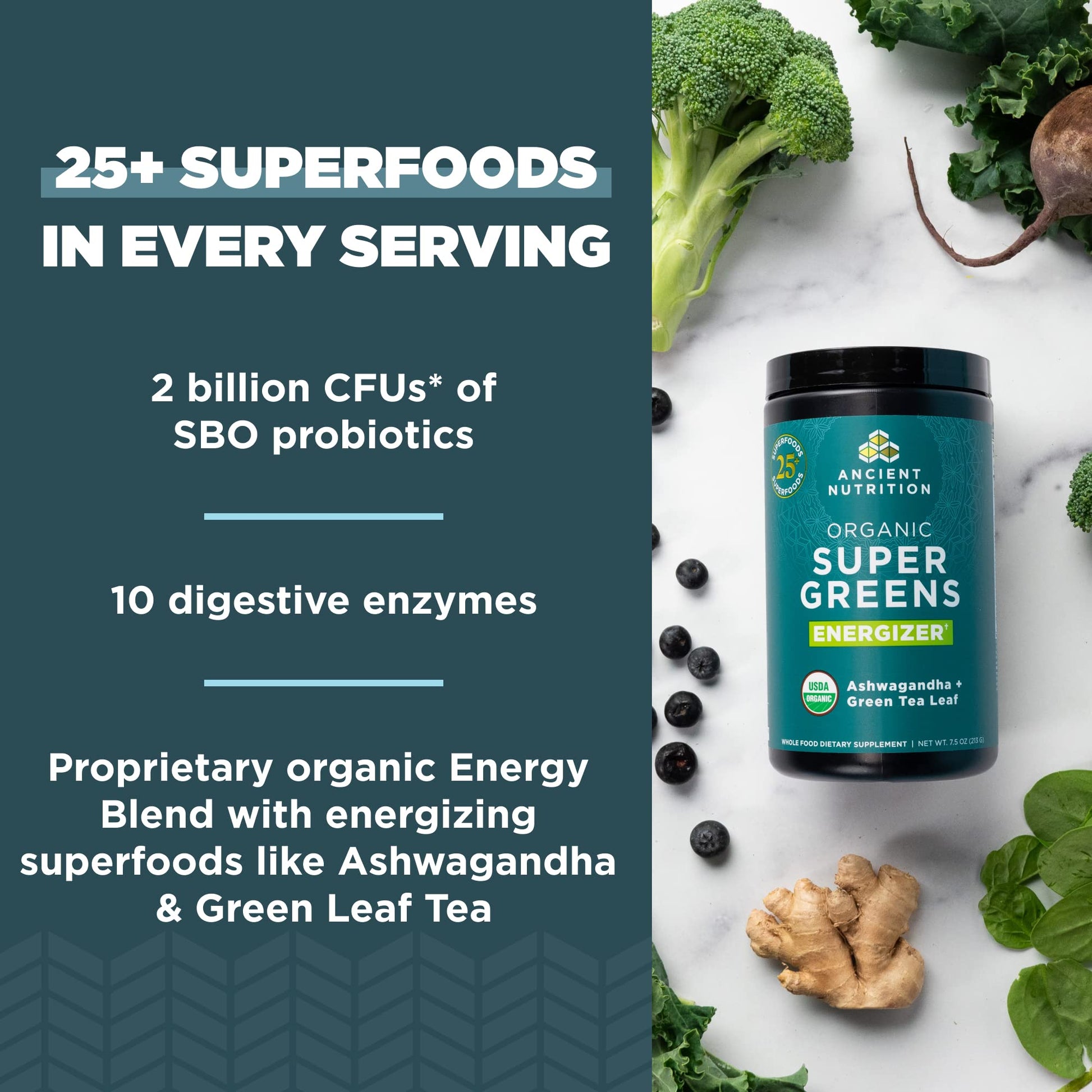 Ancient Nutrition Supergreens Energizer Powder, Organic Superfood Powder with Caffeine Ancient NutritionBuy Supplements Australia
