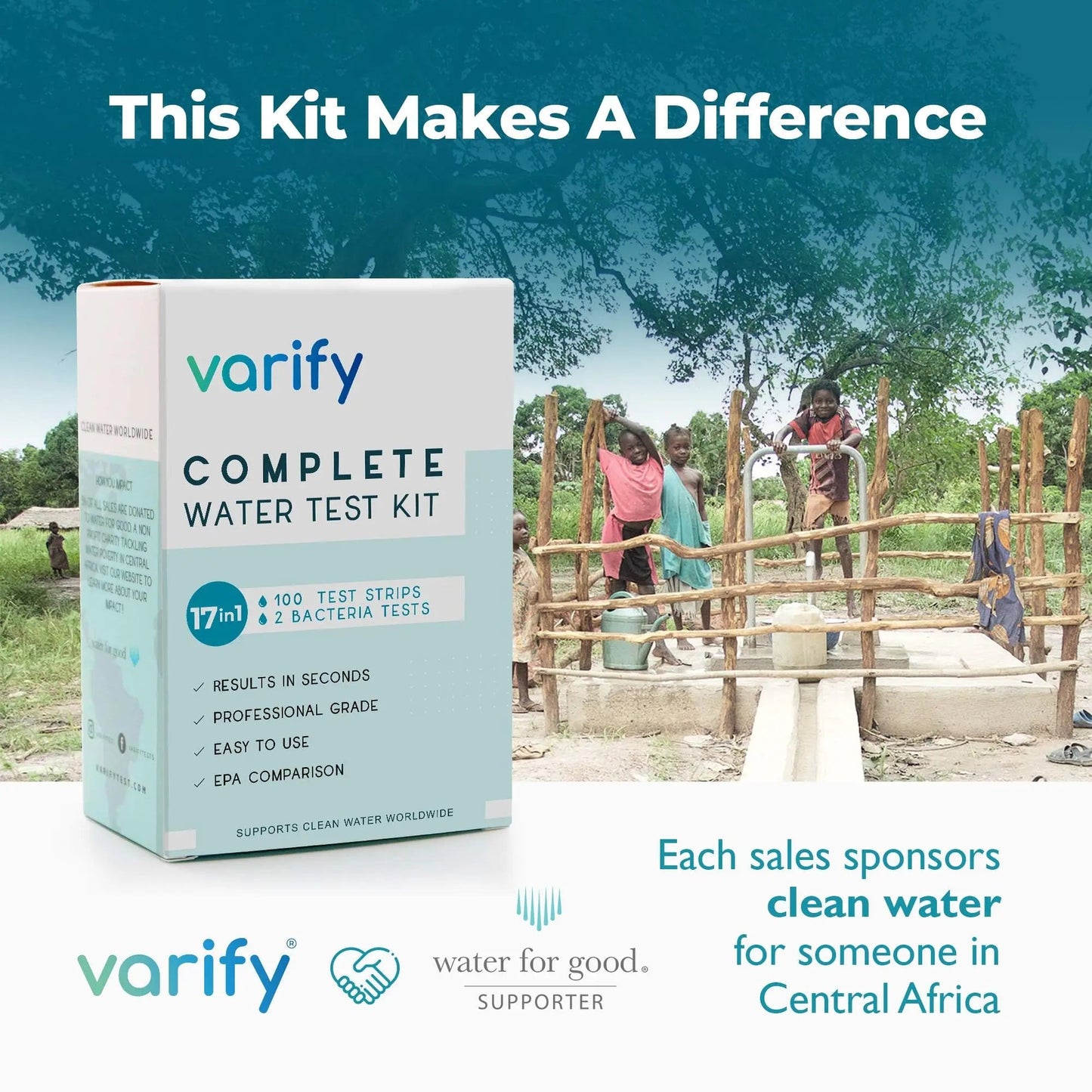 Varify 17in1 Complete Drinking Water Test Kit - 100 Strips + 2 Bacteria Tester Kits - Well, Tap, Home, City Water Testing Strip for Lead, Alkaline, Chlorine, Hardness, Iron, Fluoride, Copper & More VARIFYBuy Supplements Australia