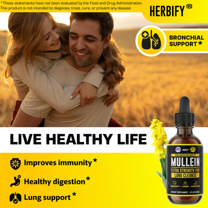 HERBIFY Mullein Drops - Lung Cleanse - Leaf Extract - Powerful Mullein for Immune Support,Detox & Respiratory Support - Made in USA