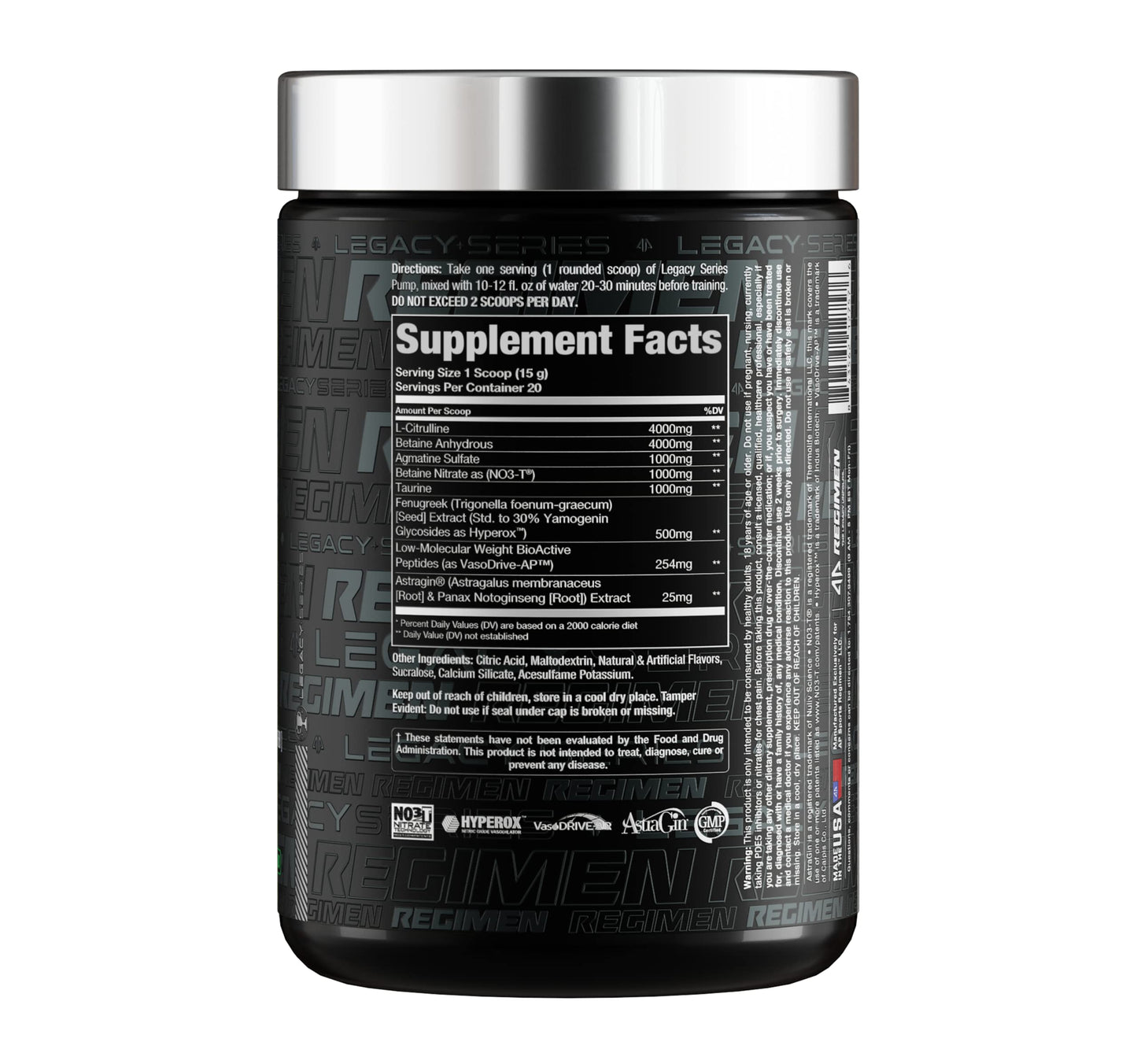 Legacy Series Pump Stim Free Muscle Pump Amplifier Pre-Workout Powder by AP Sports Regimen | Performance – Blood Flow – Strength | Nitric Oxide Booster (Lemon Drop)