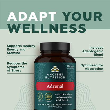 Ancient Nutrition Adrenal Support with Ashwagandha Supplement, Helps Reduce Stress & Fatigue, Paleo and Keto Friendly, Gluten Free, 1300mg, 60 Capsules Ancient NutritionBuy Supplements Australia