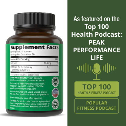 Peak Performance Advanced HMB Supplement for Men & Women. Calcium Beta Hydroxy Beta-Methylbutyrate Capsules. Supplements for Strength, Recovery, & Lean Muscle. 1000mg of Pure HMB Per Serving Peak PerformanceBuy Supplements Australia