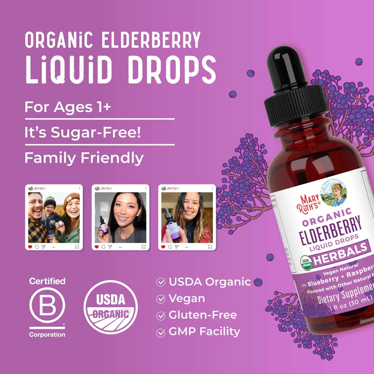 MARYRUTH'S Elderberry Liquid Drops for Adults & Kids | Immune Support | Antioxidant | Overall Wellness | Elder Berry Extract | USDA Organic | Sugar Free | Vegan | Non-GMO | Gluten Free | 1 Fl Oz MARYRUTH'SBuy Supplements Australia