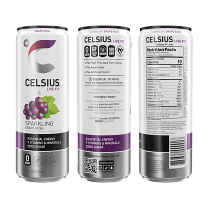CELSIUS Sparkling Grape Rush, Functional Essential Energy Drink 12 Fl Oz (Pack of 12) CELSIUSBuy Supplements Australia