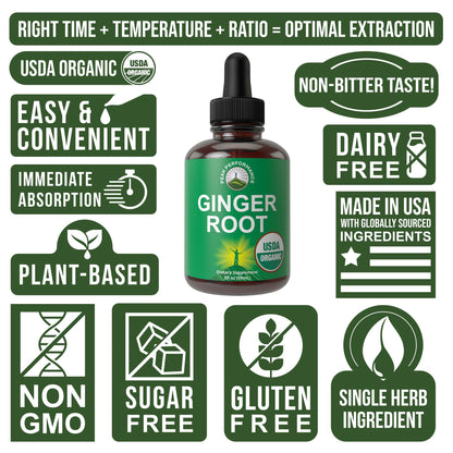 USDA Organic Ginger Root Extract Liquid Drops. Zero Sugar, Non Bitter Vegan Ginger Oil Supplement for Immune, Digestive + Gut Support. High Bioavailability, Gluten Free for Women and Men. Take Orally Peak PerformanceBuy Supplements Australia