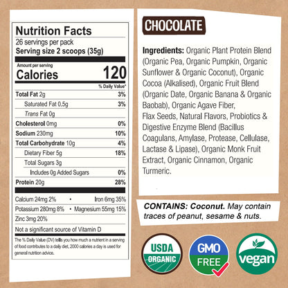 EarthChimp Organic Vegan Protein Powder - with Probiotics - Non GMO, Dairy Free EarthChimpBuy Supplements Australia