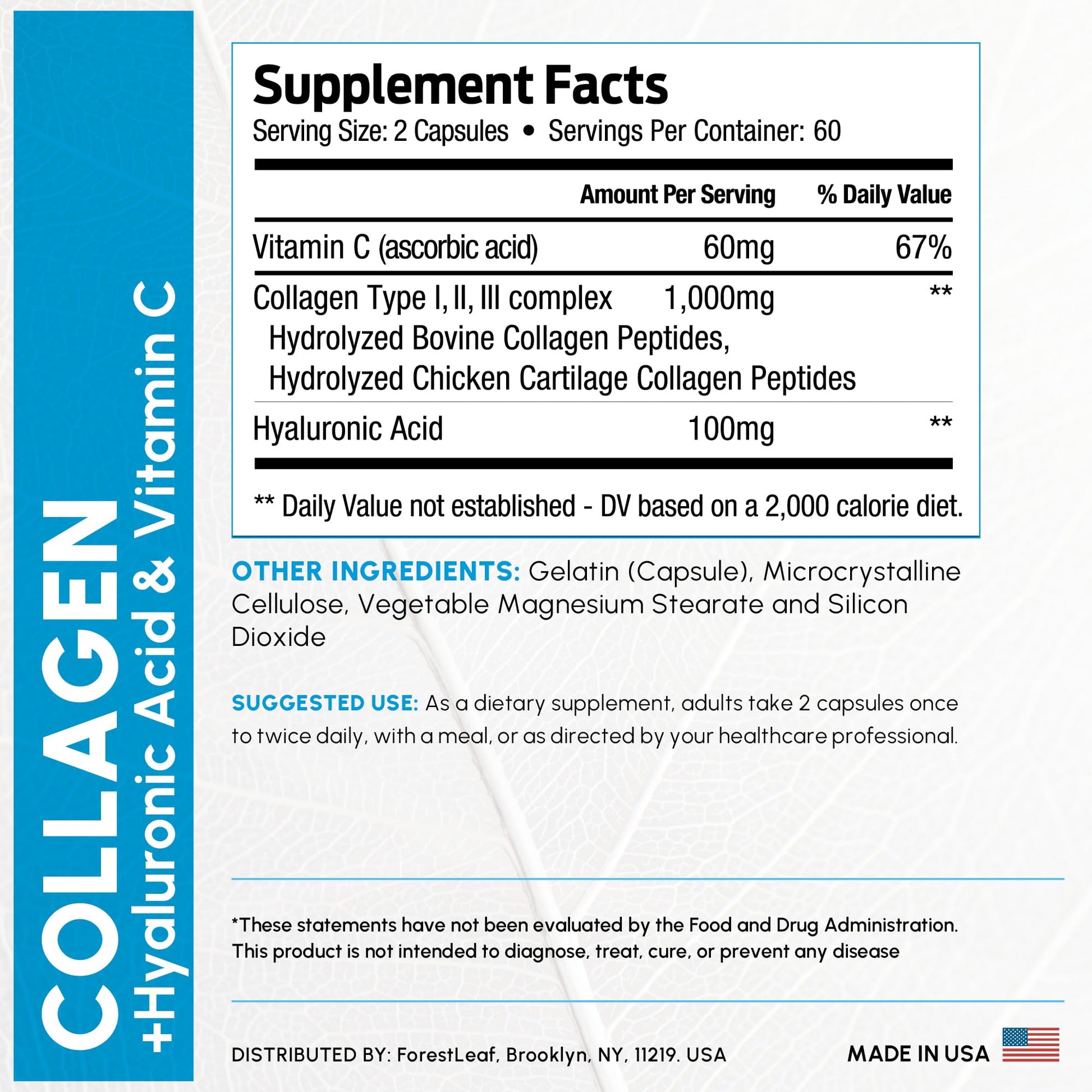 ForestLeaf Multi Collagen Pills with Hyaluronic Acid + Vitamin C | Hydrolyzed Collagen Supplements for Women or Men | Multi Collagen Capsules Peptides for Skin, Wrinkles, 120 Caps ForestLeafBuy Supplements Australia