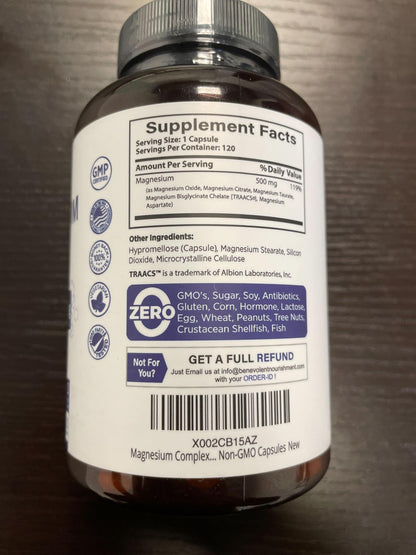 Magnesium Complex Supplement, 4 Month Supply of 500mg 5-in-1 Bisglycinate, Oxide, Taurate, Aspartate, Citrate, Max Absorption Magnesium Supplement for Calm, Sleep & Leg Cramps, 120 Capsule Benevolent Nourishment buy supplements Au