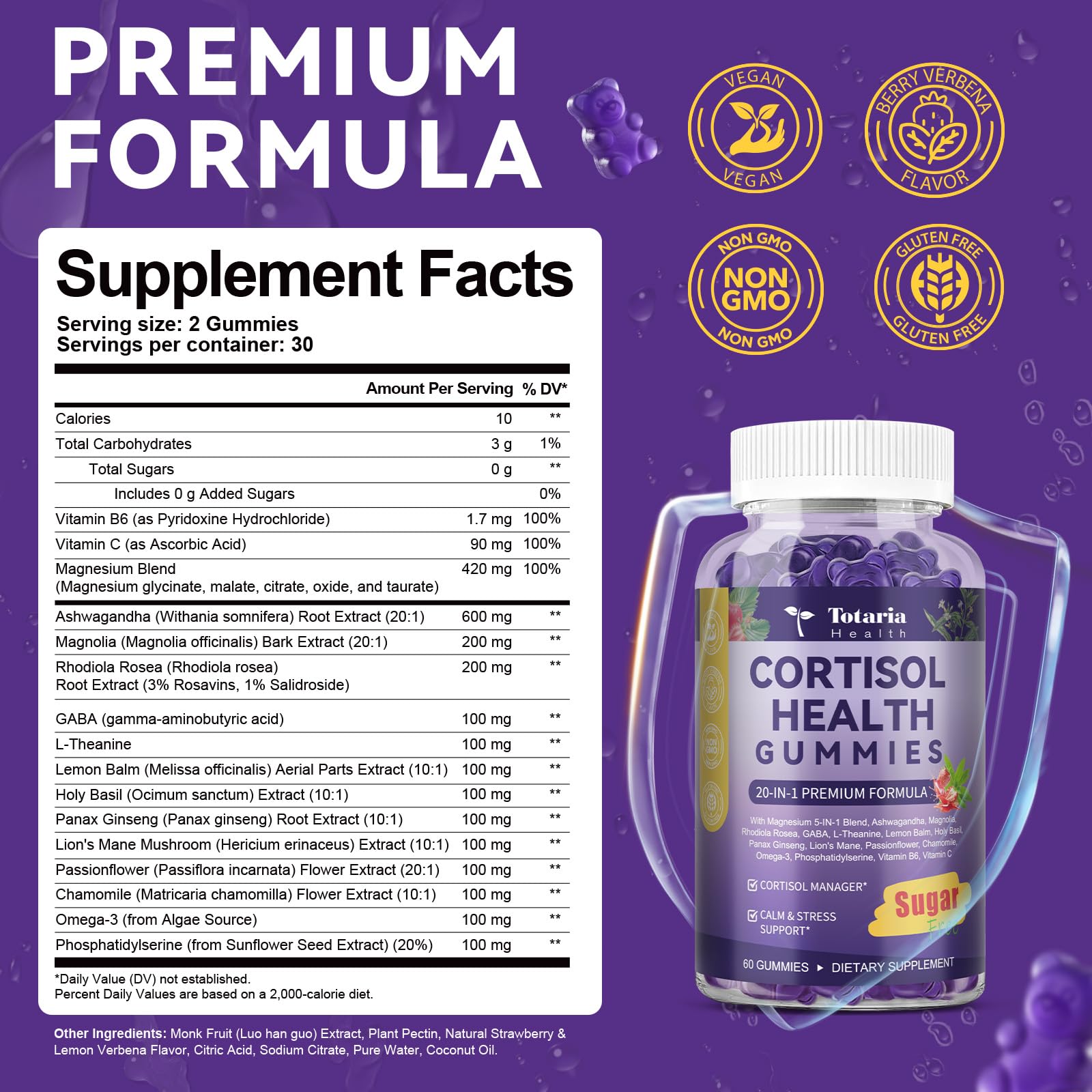 Cortisol Supplements for Women & Men 20-in-1 Cortisol Gummies with Ashwagandha Rhodiola Rosea Magnesium Phosphatidylserine Calm Focus Mood Support Healthy Cortisol Levels 30 Day Supply TotariaBuy Supplements Australia