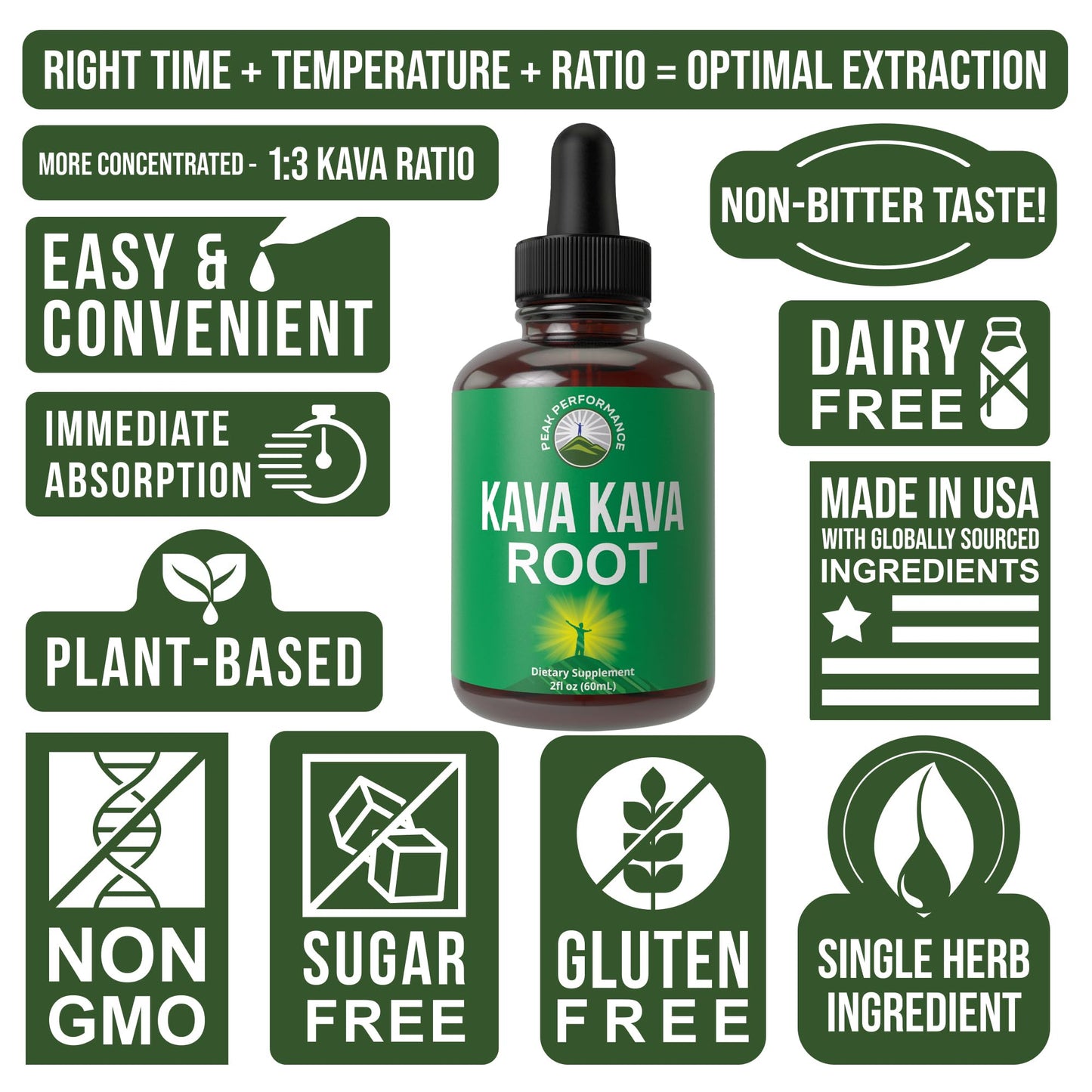 Peak Performance Kava Kava Root Extract Calming Liquid Drops More Concentrated - 1:3 Extraction Ratio. Vegan Supplement Aid for Relaxation, Natural Sleep. Sugar Free Gluten Free USA Tested Tincture Peak PerformanceBuy Supplements Australia